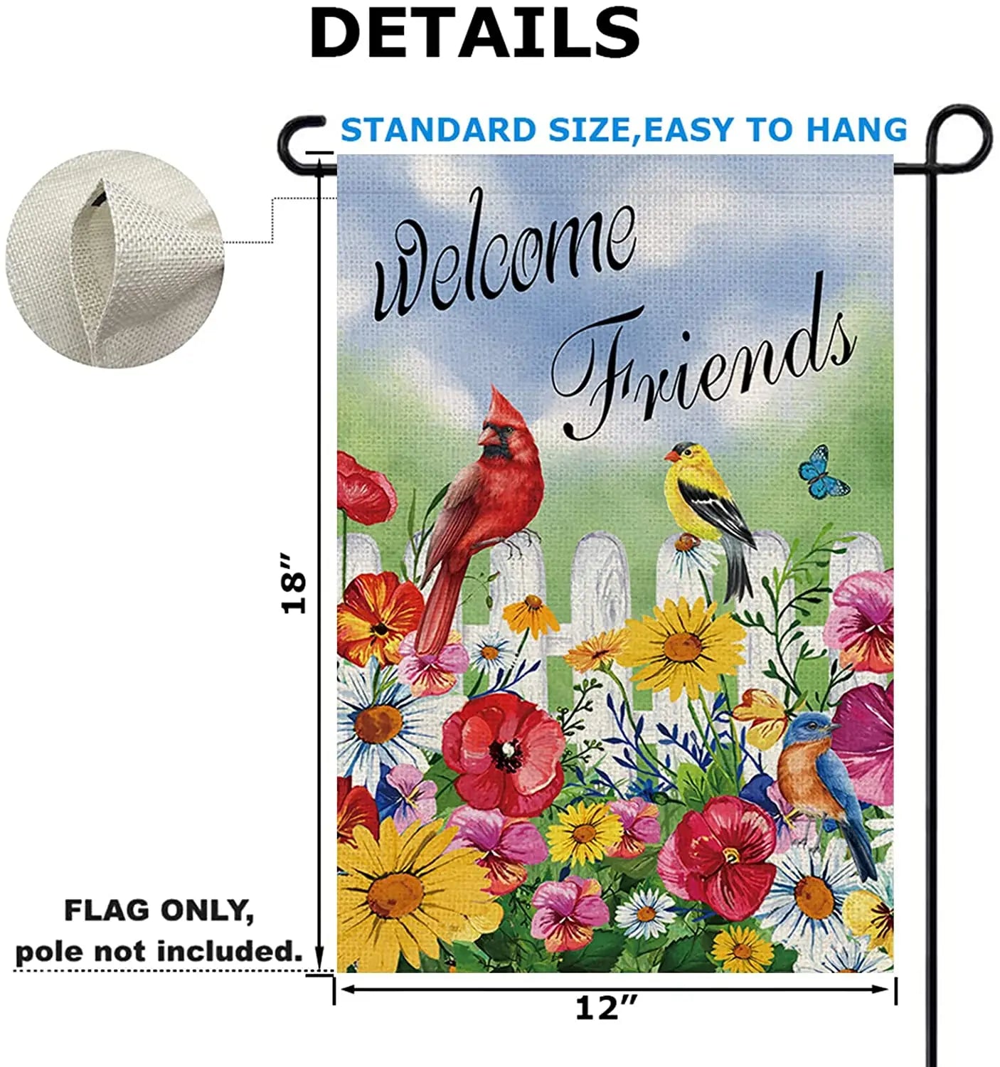 Welcome Friends Garden Flag, Spring Summer Flowers Butterfly Small Garden Flag Double Sided, Spring Yard Flag for Outdoor Home D - Nunis Essentials