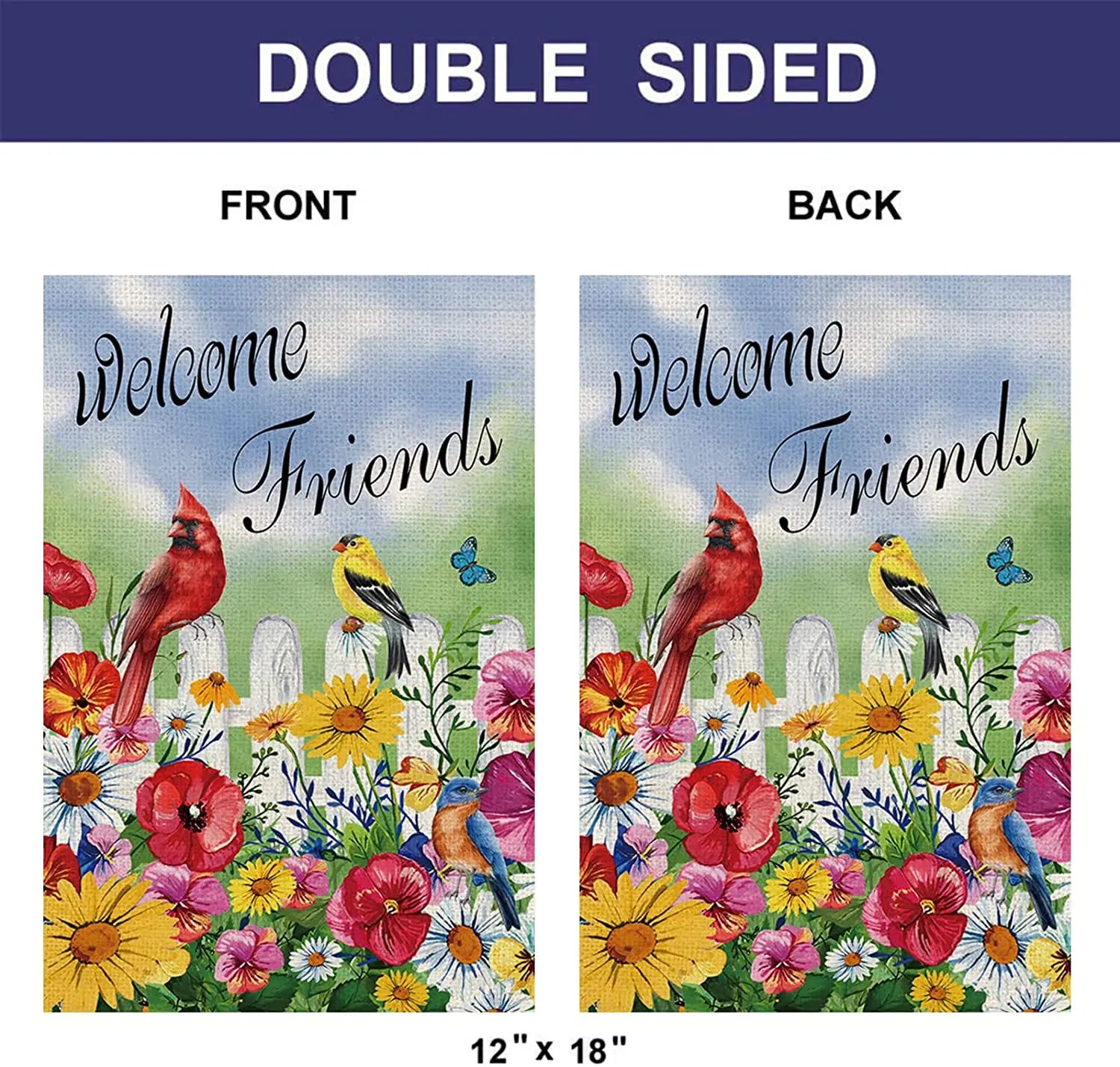 Welcome Friends Garden Flag, Spring Summer Flowers Butterfly Small Garden Flag Double Sided, Spring Yard Flag for Outdoor Home D - Nunis Essentials