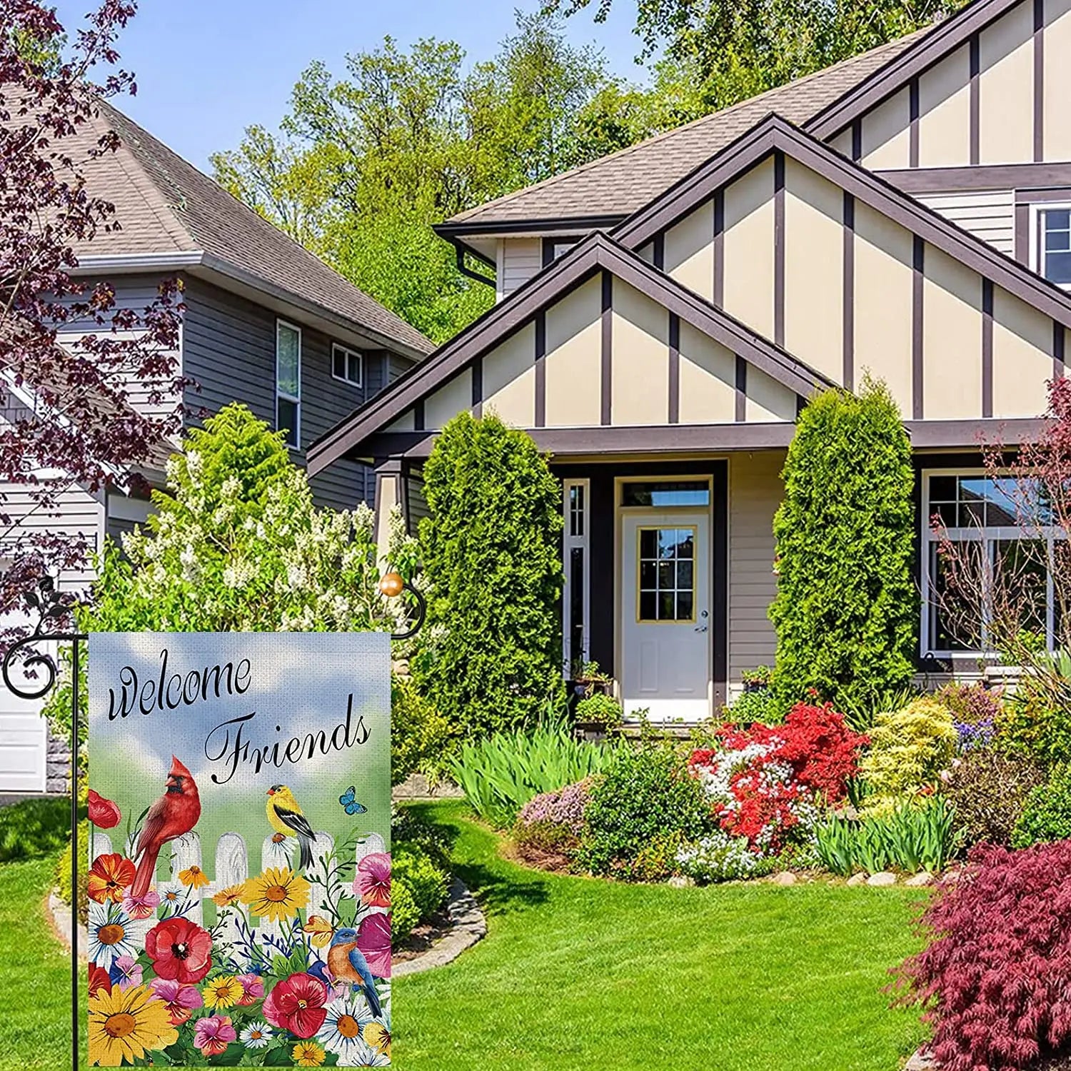 Welcome Friends Garden Flag, Spring Summer Flowers Butterfly Small Garden Flag Double Sided, Spring Yard Flag for Outdoor Home D - Nunis Essentials