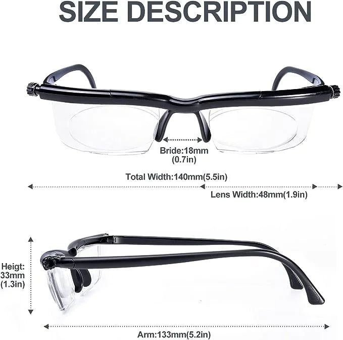 Dial Adjustable Glasses Variable Focus For Reading Distance Vision Eyeglasses US - Nunis Essentials