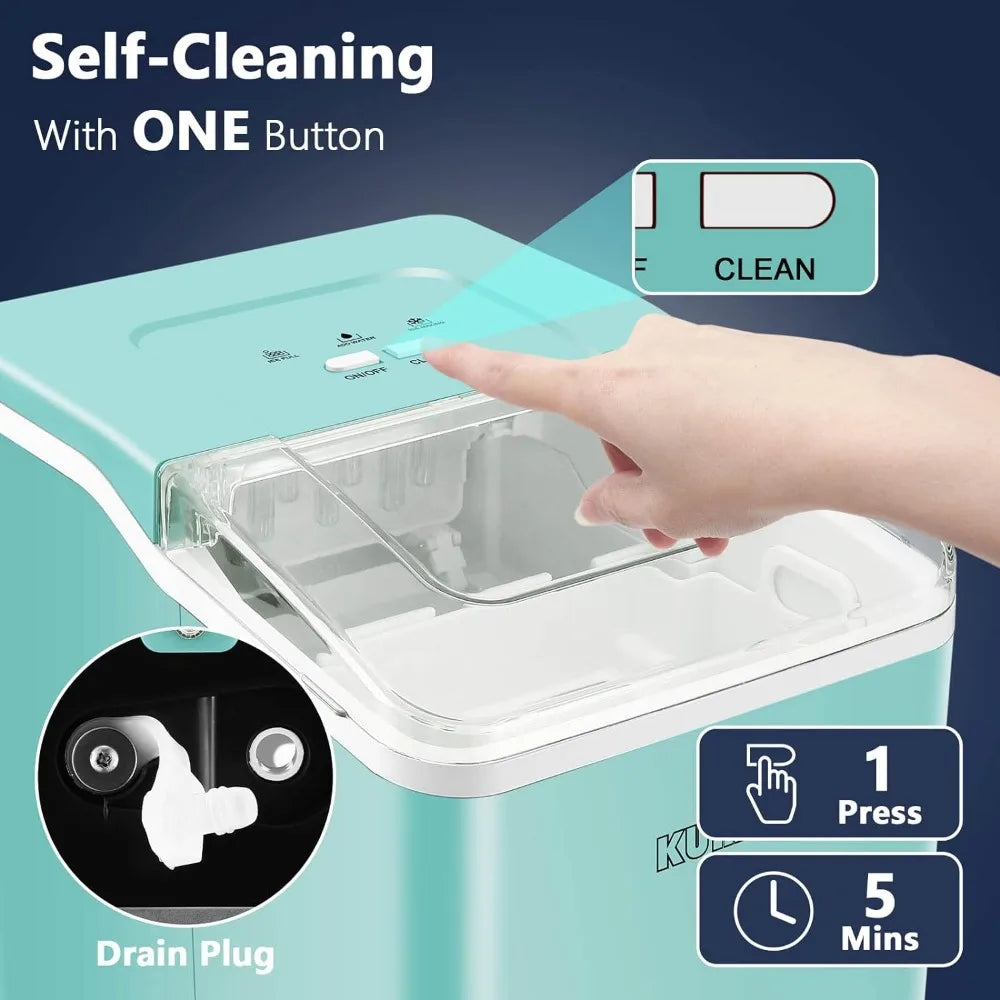 26.5 lbs/24 hrs, Self-Cleaning Ice Maker, Portable Ice Machine with Ice Scoop & Basket, Blue - Nunis Essentials