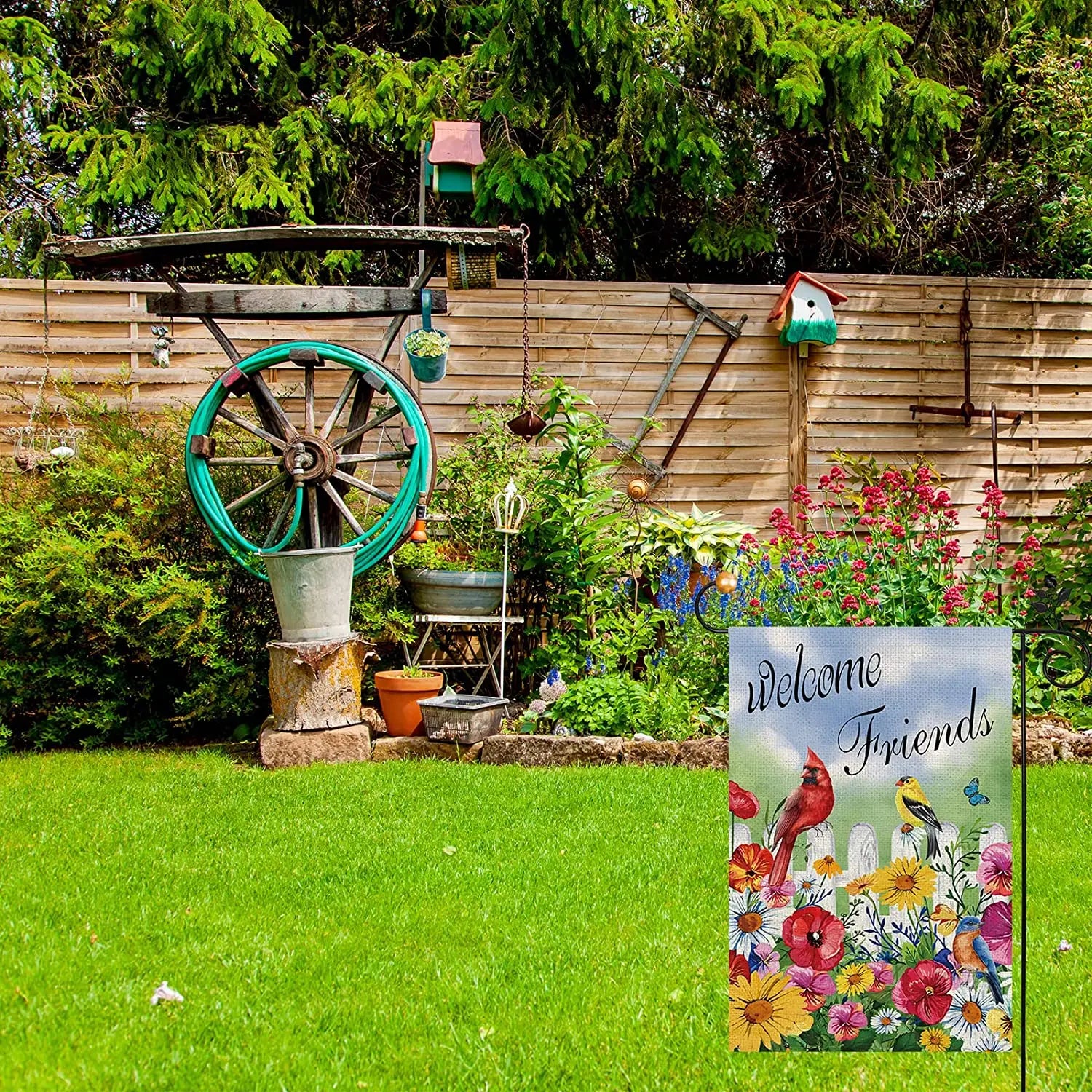 Welcome Friends Garden Flag, Spring Summer Flowers Butterfly Small Garden Flag Double Sided, Spring Yard Flag for Outdoor Home D - Nunis Essentials
