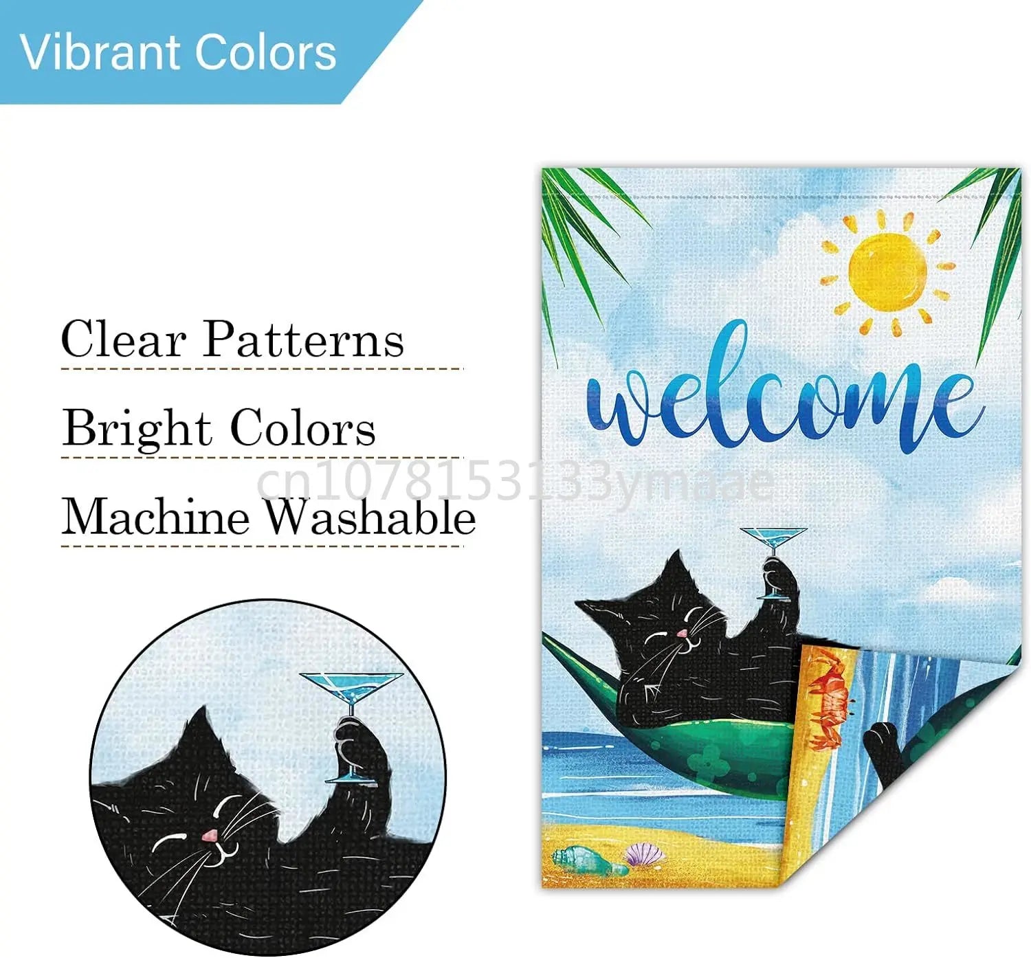 Welcome Summer Beach Garden Flag Vertical, Small Black Cat Garden Yard House Flags for Spring Summer Seasonal - Nunis Essentials