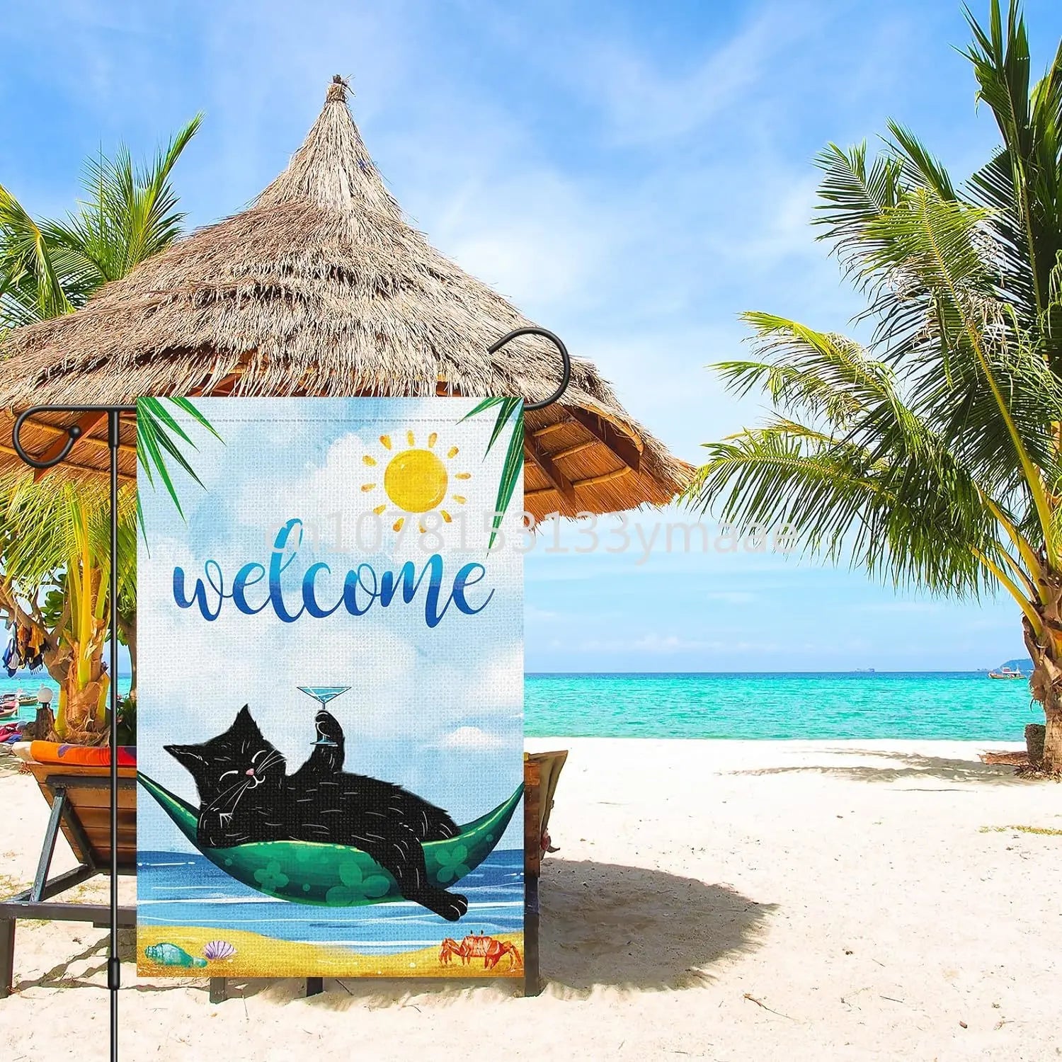 Welcome Summer Beach Garden Flag Vertical, Small Black Cat Garden Yard House Flags for Spring Summer Seasonal - Nunis Essentials