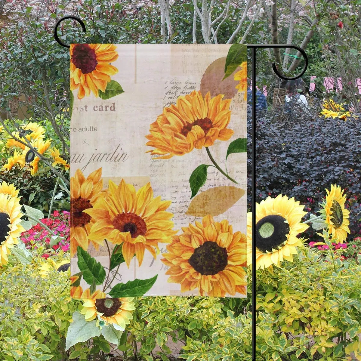 Sunflower Flowers Floral Vintage Paper Hand Writing Garden Flag Welcome Home House Flags Double Sided Yard Banner Outdoor Decor - Nunis Essentials