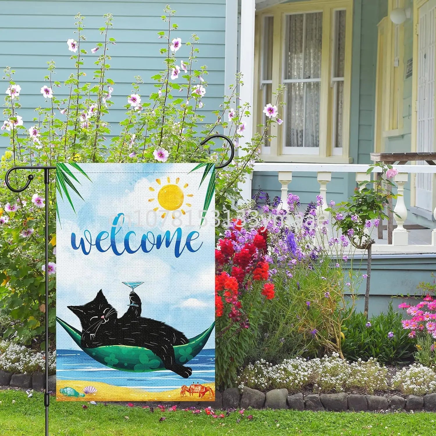 Welcome Summer Beach Garden Flag Vertical, Small Black Cat Garden Yard House Flags for Spring Summer Seasonal - Nunis Essentials
