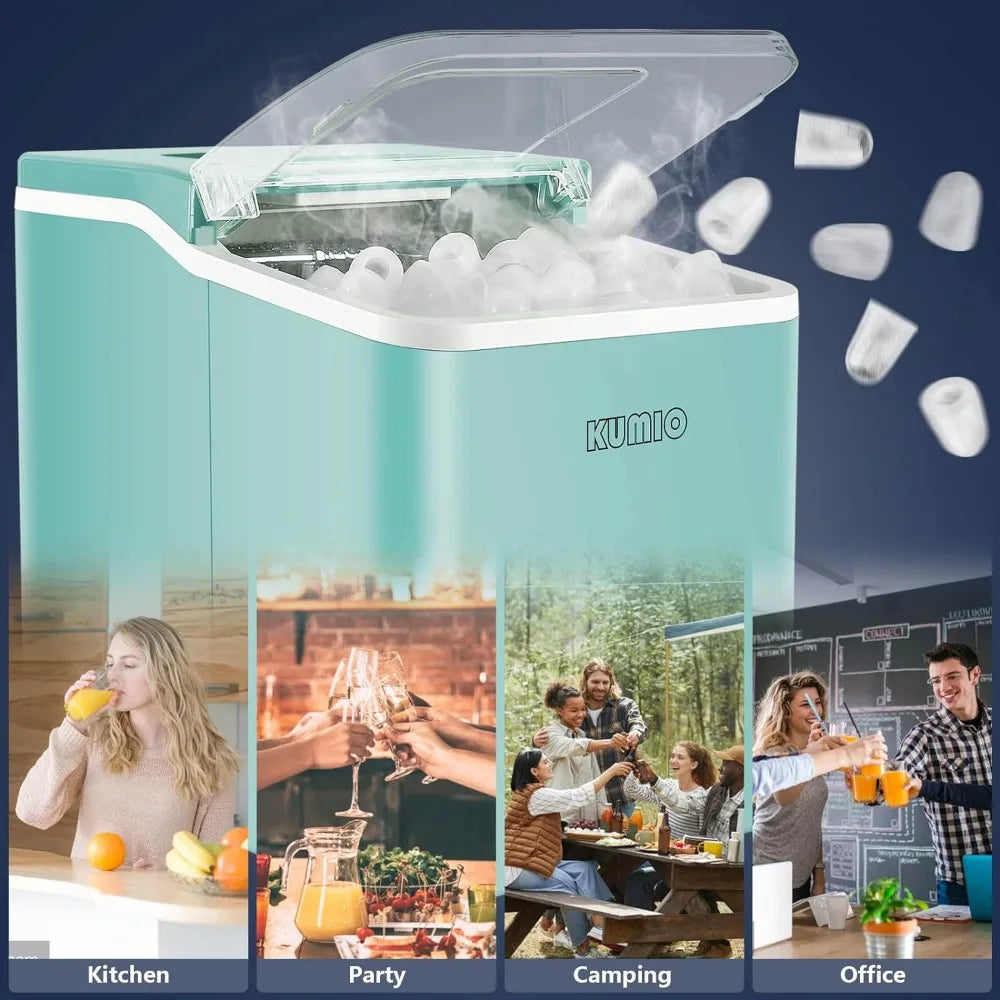 26.5 lbs/24 hrs, Self-Cleaning Ice Maker, Portable Ice Machine with Ice Scoop & Basket, Blue - Nunis Essentials