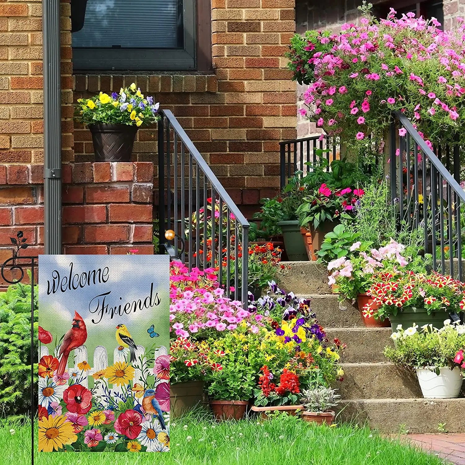 Welcome Friends Garden Flag, Spring Summer Flowers Butterfly Small Garden Flag Double Sided, Spring Yard Flag for Outdoor Home D - Nunis Essentials