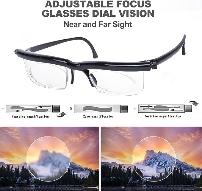 Dial Adjustable Glasses Variable Focus For Reading Distance Vision Eyeglasses US - Nunis Essentials